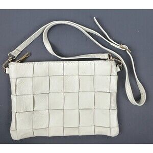 Anna Paola Italian Leather Woven Crossbody Purse Cream 11 X 7.5